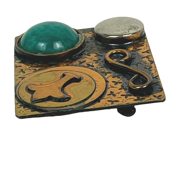 Vintage Mixed-Metals Mod Mid-Century Brooch Signed Sari - Picture 2 of 8